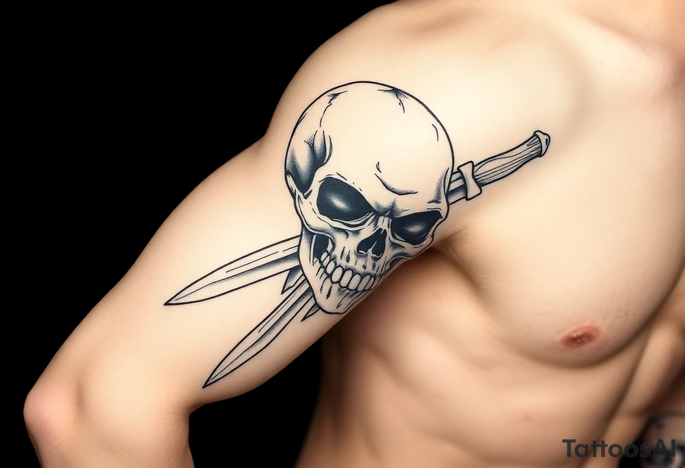 Skull with knives tattoo idea