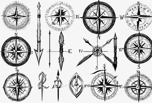 compass with a hunting arrow going through it vertically tattoo idea