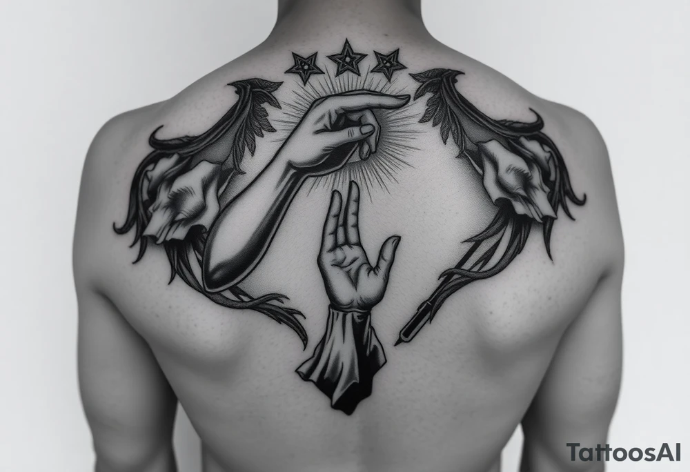 i want a boy reaching out to Jesus hand while falling into the void tattoo idea