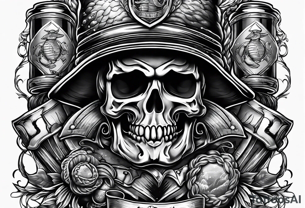 Beer Friend Memorial Fishing Marines tattoo idea
