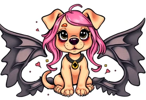 goth hot puppy girl with big boobs and pink hair full human body tattoo idea