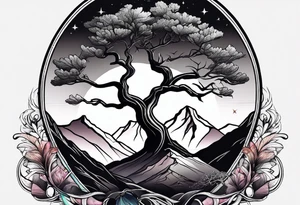 mountain with tree of life tattoo idea