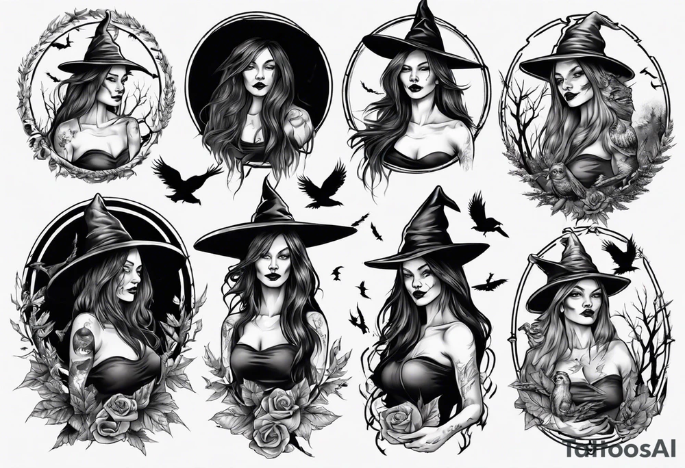 witch with crows tattoo idea