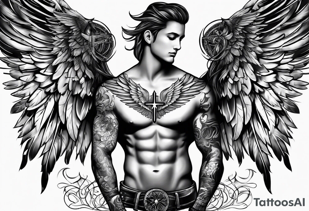 chest Christianity and wings tattoo idea