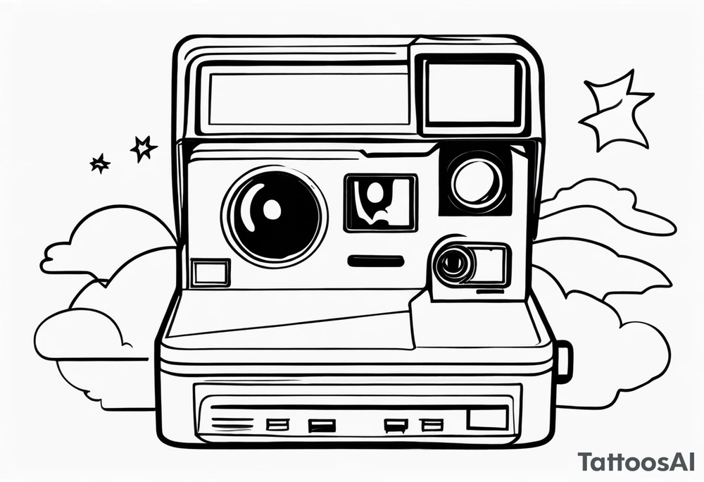A black and white, fine-lined polaroidpicture silhouette with a very simple and tiny smiley in the middle tattoo idea