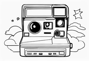 A black and white, fine-lined polaroidpicture silhouette with a very simple and tiny smiley in the middle tattoo idea