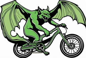 gargoyle riding a full suspension green mountain bike with a shadow no background with wings tattoo idea