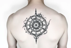 Chest and short-sleve universe themed spiral clock tattoo idea
