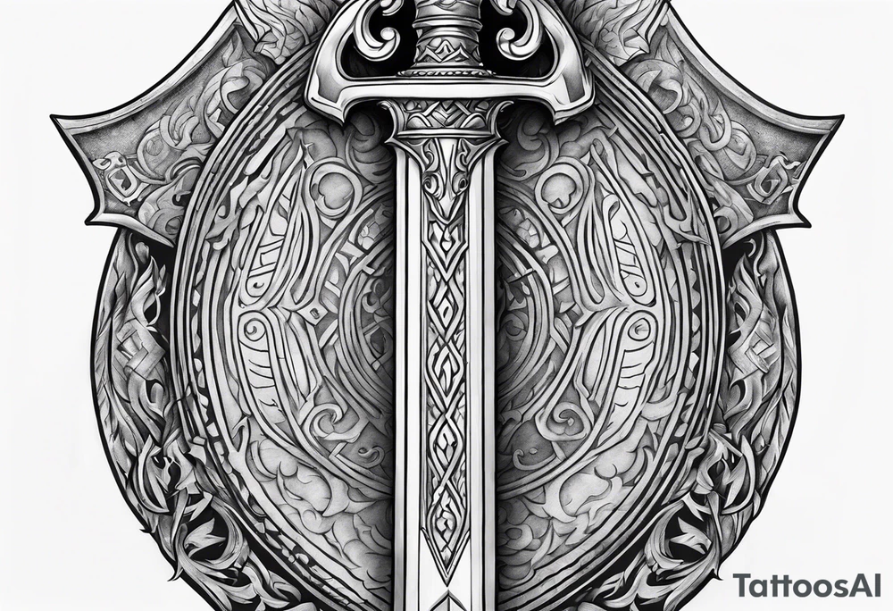 Valhalla shield fire sword tattoo idea