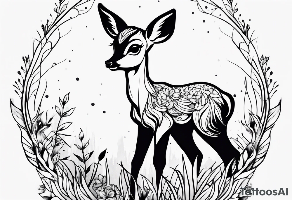 dark themed crying bambi fawn tattoo idea