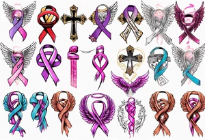 Cancer awareness ribbon being held by angel tattoo idea