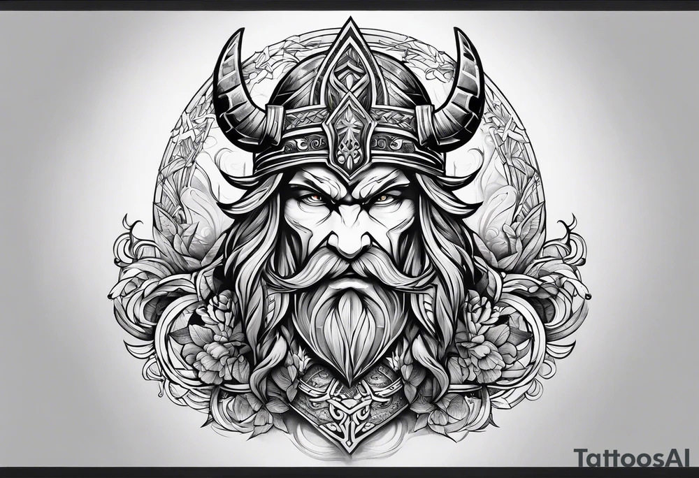 norse inspired arm sleeve tattoo idea