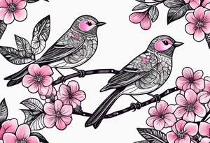 Small Pink flowers with decorative dott pattern, a bird and libra tattoo idea