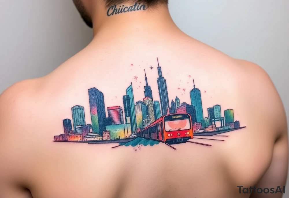 A Chicago skyline tattoo with the L train tattoo idea