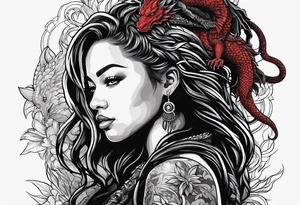 Woman with locs and red dragon in background tattoo idea
