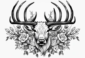 antlers rapped in barbed wire and flowers tattoo idea