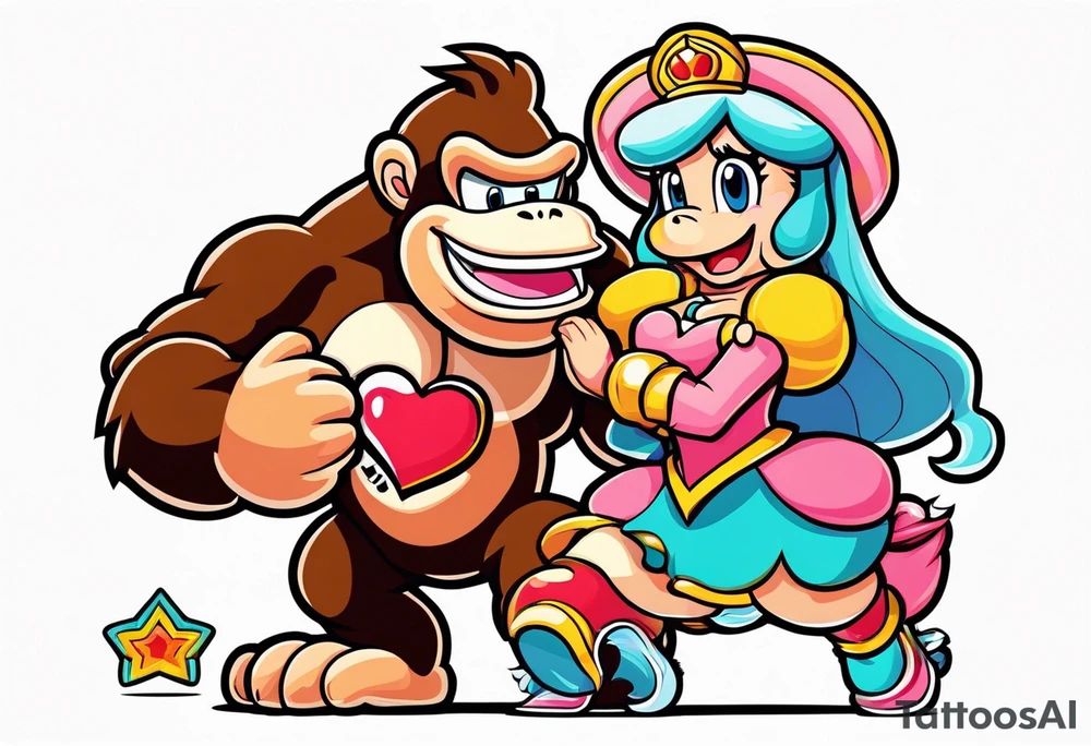 Donkey Kong holding sexy Princess Peach tattoo idea