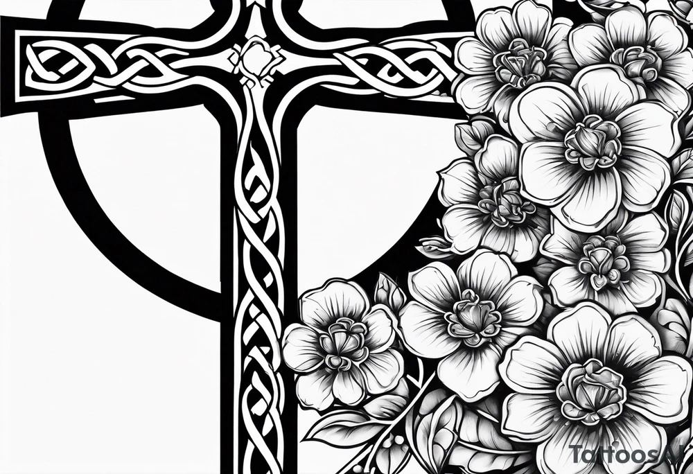 celtic cross with flowers tattoo idea