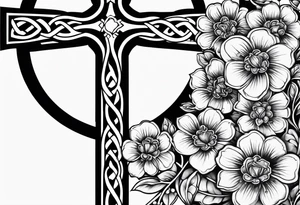 celtic cross with flowers tattoo idea