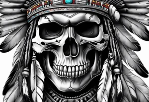 Native American warn chief skull with bonnet tattoo idea