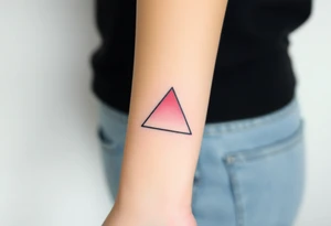 A pink triangle (upsidedown), with very small black lining and upside down. Just the colour pink. No shapes. Just the colour pink in a gradient filling the triangle and a small black outline tattoo idea