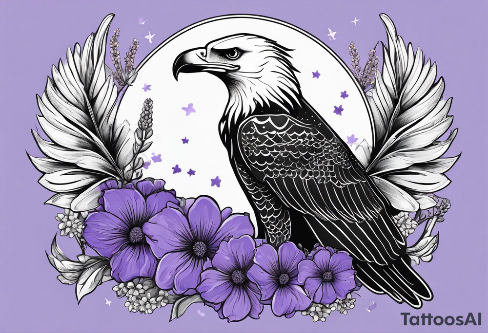 Eagle bird
, with spotted eagle-stingray and lavender flowers eith the year 1978-2022 tattoo idea