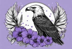 Eagle bird
, with spotted eagle-stingray and lavender flowers eith the year 1978-2022 tattoo idea