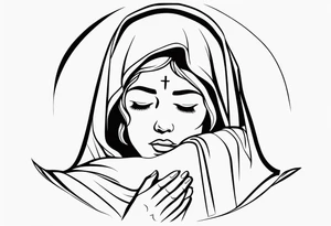 simple tattoo portraying a crying mary, front perspective, holding a tissue in her hand tattoo idea