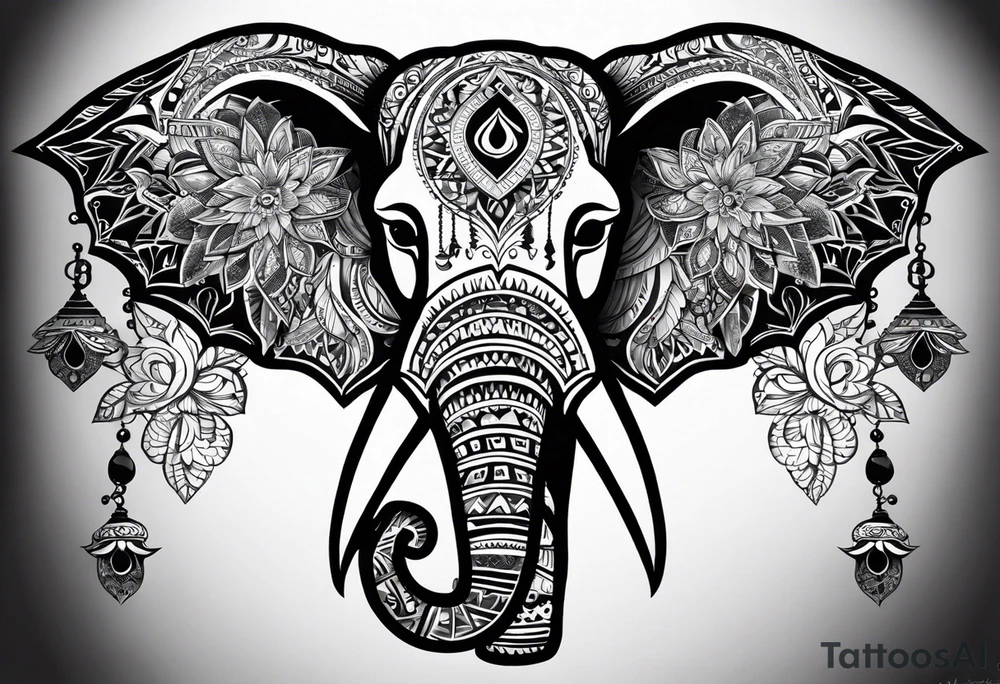 A FULL BACK TATTOO THAT HAS  THE MESSAGE I WANT TO CONVEY OF STRENGTH, HEALING, POWER AND PROTECTION.  MY ETHNICITY IS NATIVE AMERICAN AND AFRICAN AMERICAN.  AN ASSORTMENT OF IMAGES THAT INCLUDE AN ELEPHANT, LOTUS FLOWER, HAMSA, WATER, OWL. tattoo idea
