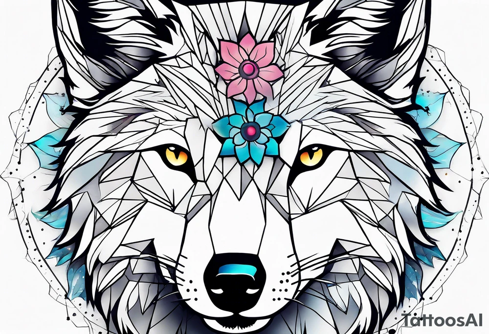 Constellation, animal wolf snow , géométric , flower tattoo idea