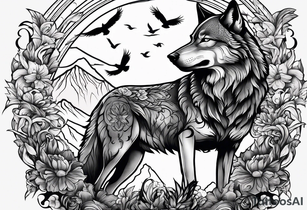 Wolf with crow tattoo idea