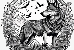 Wolf with crow tattoo idea