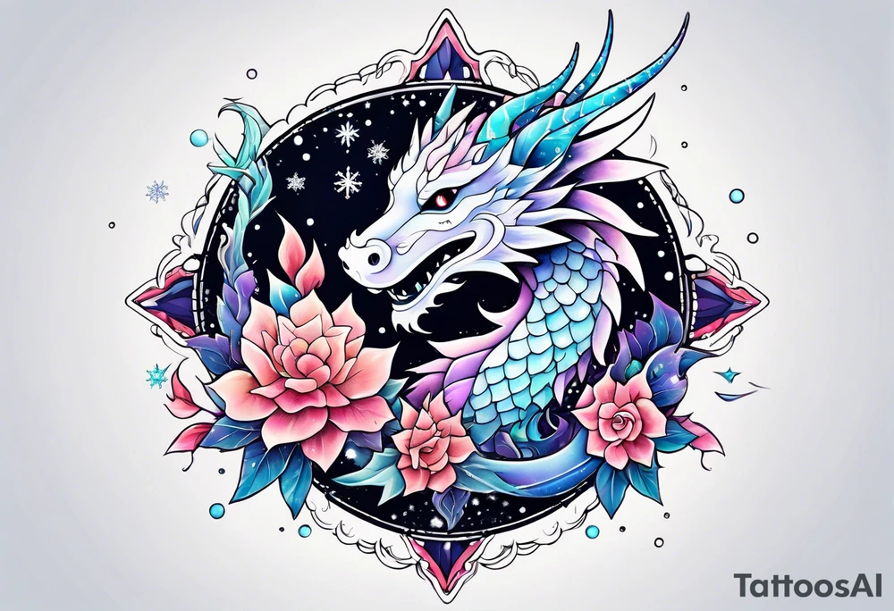 Constellation, kawaii dragon, snowflake tattoo idea