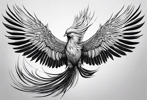 phoenix, 
chinese,
realistic, 
long tail,
elegant,
wing tips pointing down,
long neck,
long feathers,
in flight,
graceful, tattoo idea