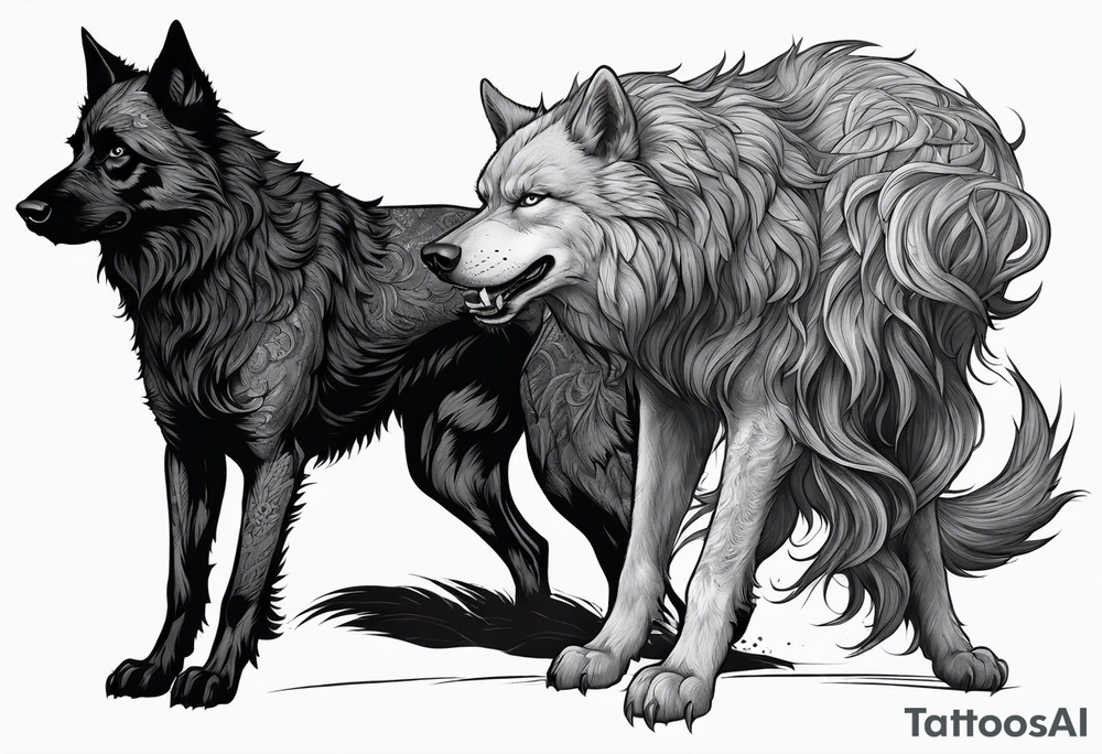 Harry Potter Werewolf and black dog standing side by side tattoo idea