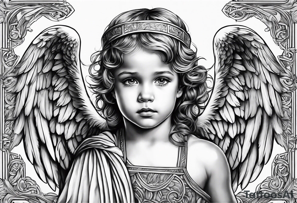 Littl angel kid, roman style tattoo idea