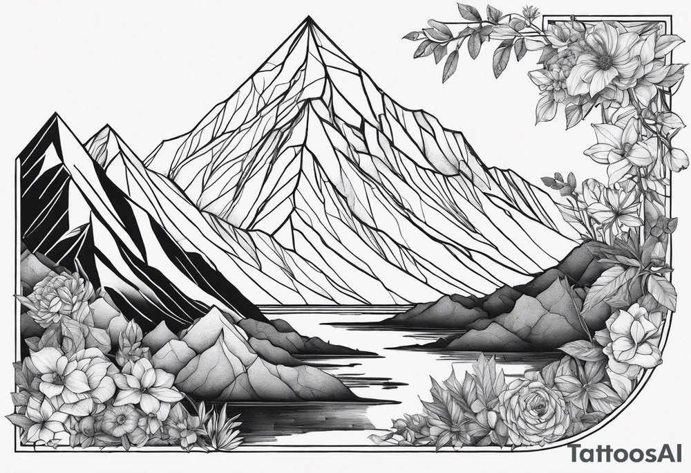 the Fibonacci Sequence. Based on the last image produced, replace the left side of the image with the Rocky Mountains that drops into a triangular point. Remove the flora theme tattoo idea