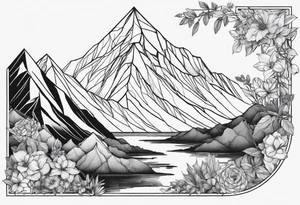 the Fibonacci Sequence. Based on the last image produced, replace the left side of the image with the Rocky Mountains that drops into a triangular point. Remove the flora theme tattoo idea