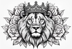 Lion flowers crown cross tattoo idea