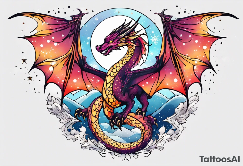 Constellation, wing , snow , cross , dragon japan kawaii tattoo idea