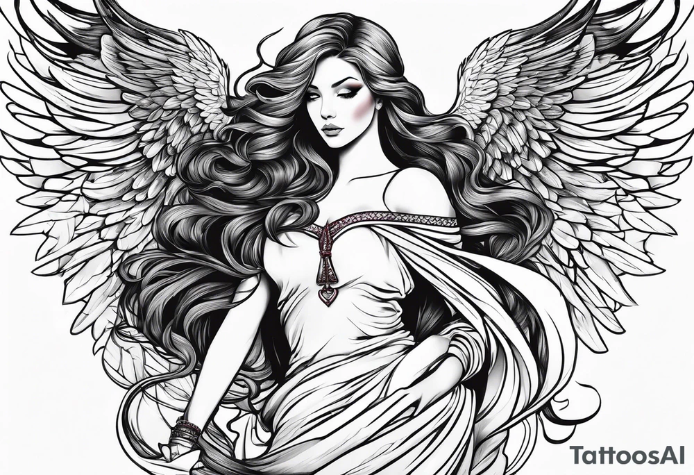 beautiful red hair angel girl tattoo idea