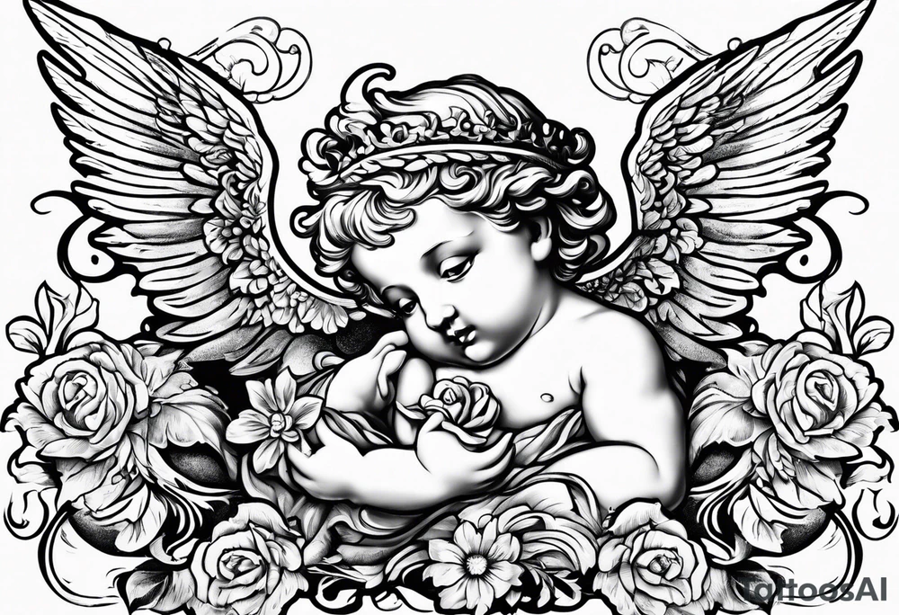 Flying Cherub renaissance style tattoo idea