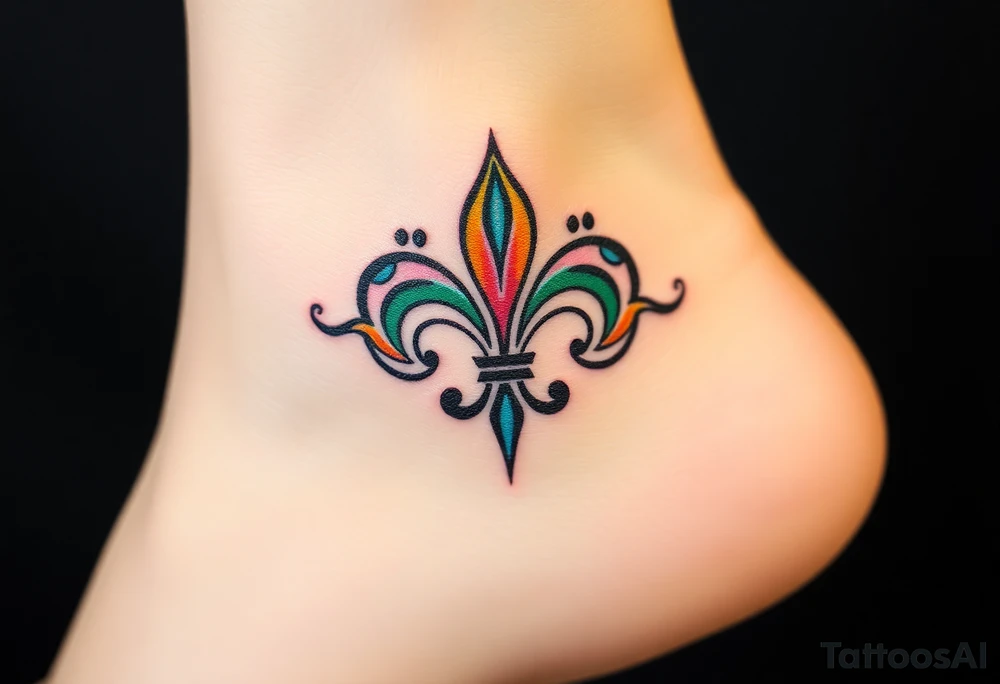 fleur de lis filled in with rainbow colors tattoo idea