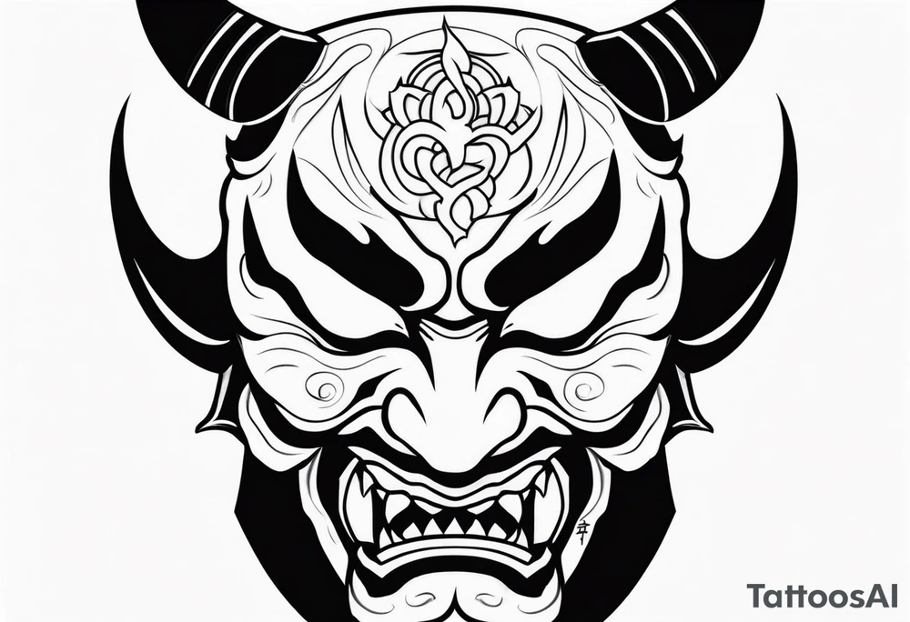 japanese demon mask held tattoo idea
