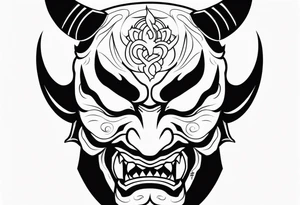 japanese demon mask held tattoo idea