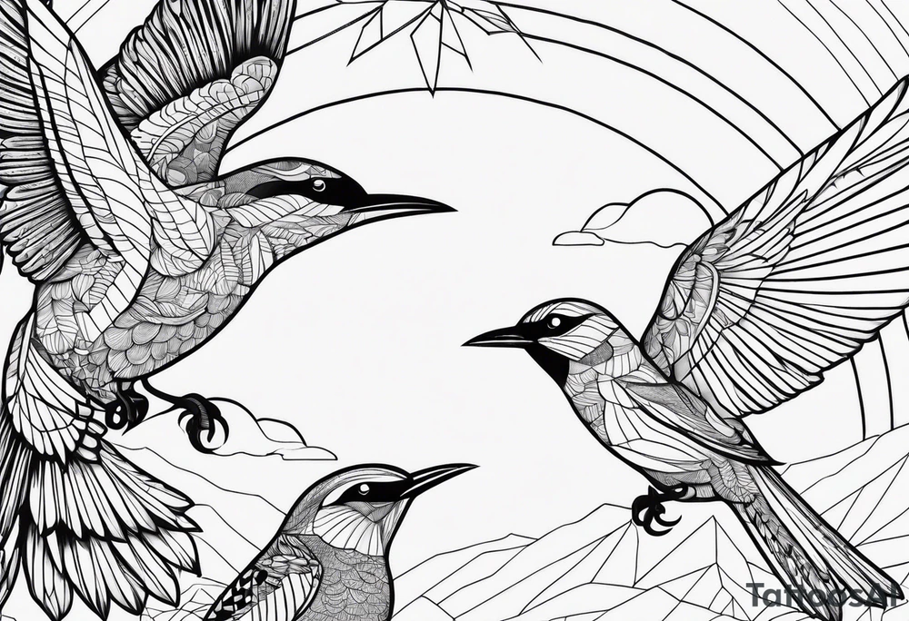 three birds far away, one small bird and two adults tattoo idea