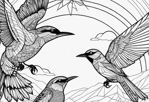 three birds far away, one small bird and two adults tattoo idea