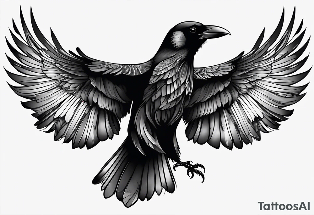 crow with open wings, symetric, tattoo idea