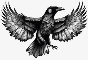 crow with open wings, symetric, tattoo idea