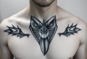 Eyes big and small on my chest for a man terrorizing with his eyes and very large teeth with a lizard tongue tattoo idea